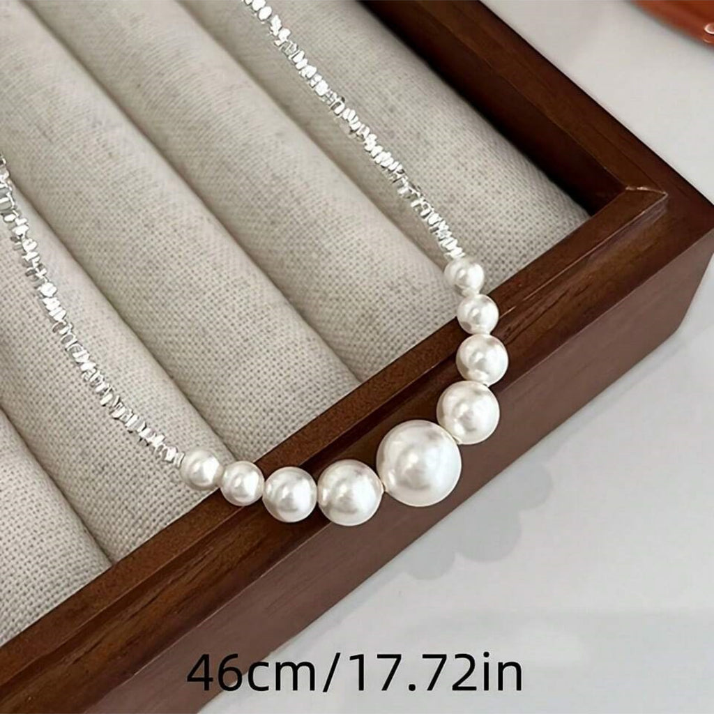 1 PC Handmade Freshwater Pearl Necklace – Exquisite Beaded Craftsmanship & Uniformly White Pearls, French Minimalist Luxury Jewelry Perfect for Daily Styling & Party Gatherings, Ideal Valentine’s Gift for Loved Ones