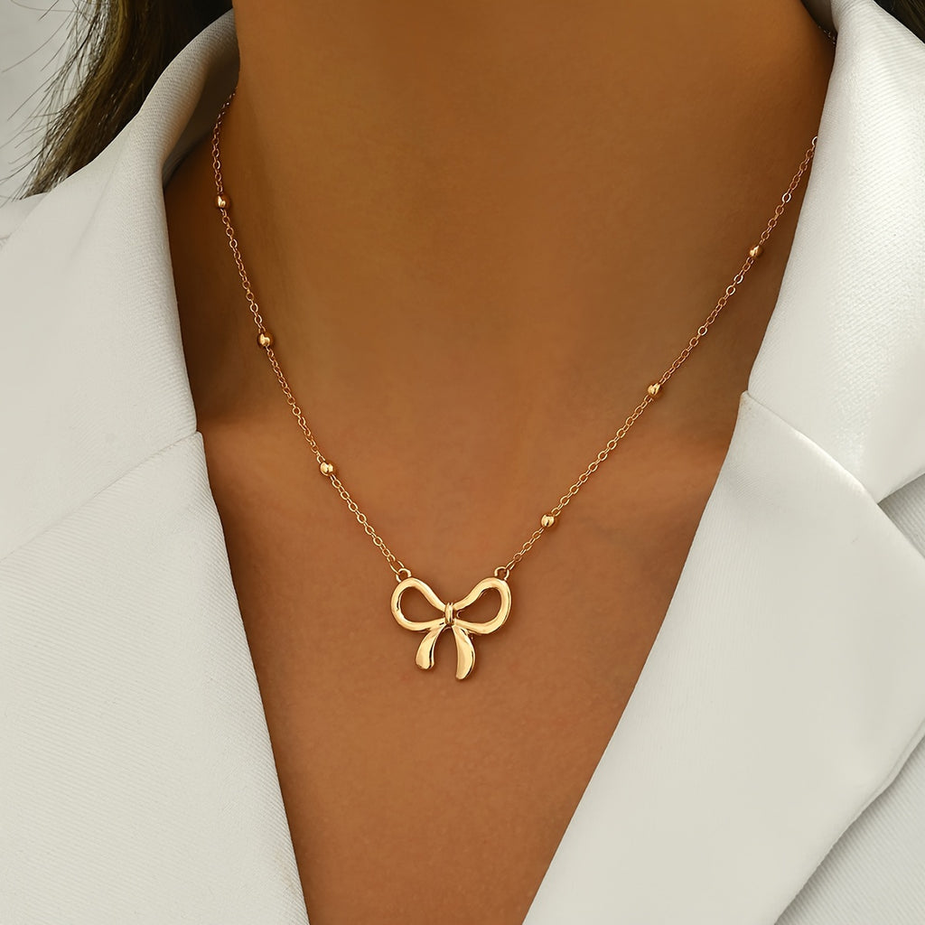 1 Piece Trendy Bow Pendant Clavicle Chain – Women’s Dainty Elegant Jewelry, Suitable for Commutes & Dates, Excellent Holiday Gift for Family and Friends