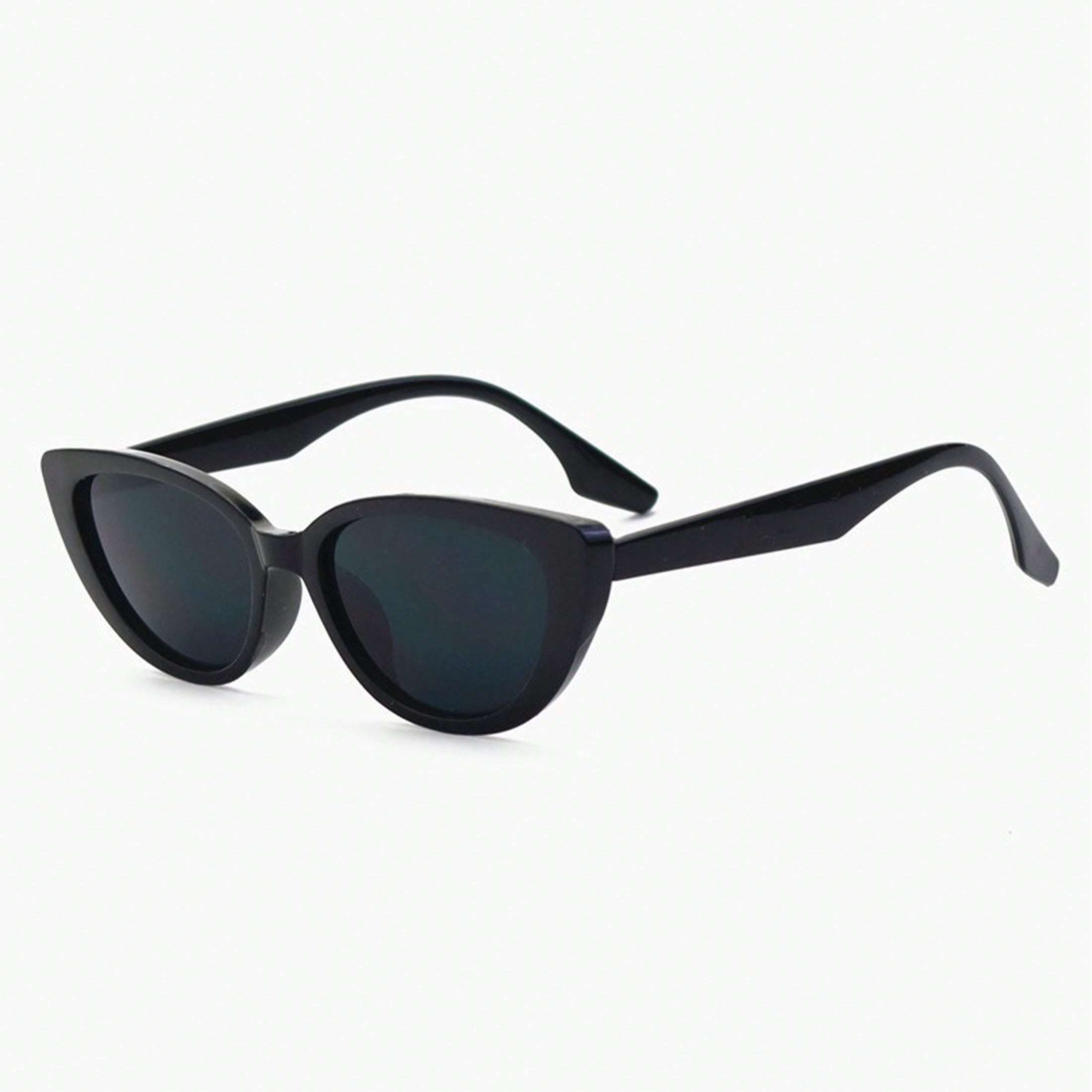 1 Pair Women’s Narrow Frame Retro Black Cat Eye Sunglasses – UV Protection with Unique Black Gradient Lenses, Plastic Frame & Face-Slimming Design, Elegant Versatile Fashion Eyewear