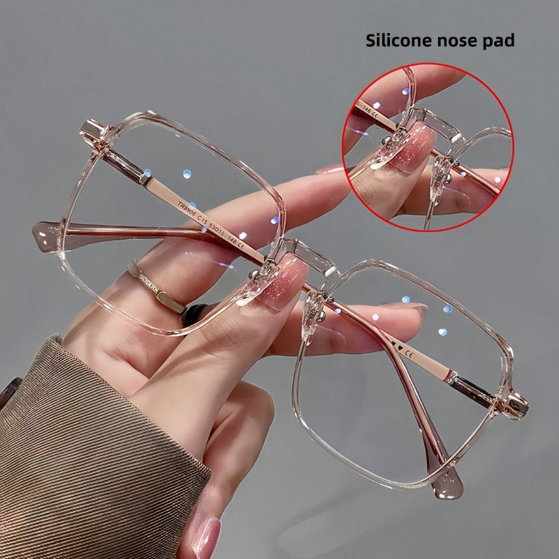 1 Piece Women Geometric Frame Casual Glasses, Transparent Lens Minimalist Eyewear, Bohemian Style for Party Beach Travel & Valentine Gifts