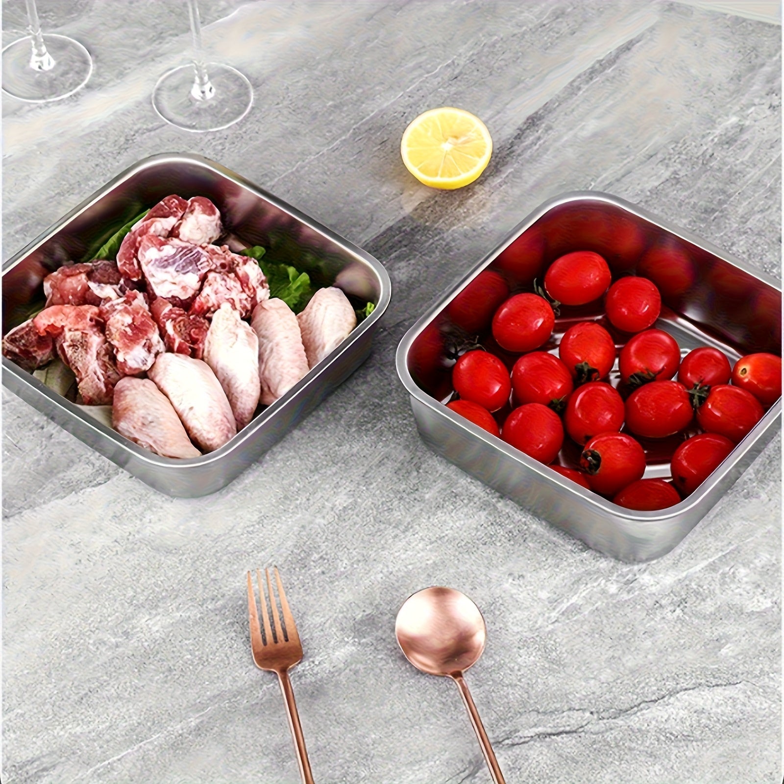 4-Piece Stainless Steel Food Storage Containers with Blue Handles, Leak-Proof and Airtight, Reusable Lunch Containers, Dishwasher Oven Freezer Microwave Safe, Perfect for Kitchen