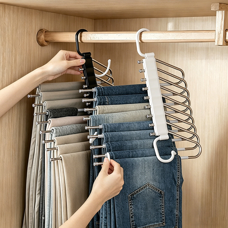 1 Piece Non-Slip 9-Tier Stainless Steel Pants Hanger, Space-Saving Closet Organizer for Trousers, Jeans and Leggings, Sturdy Accessory