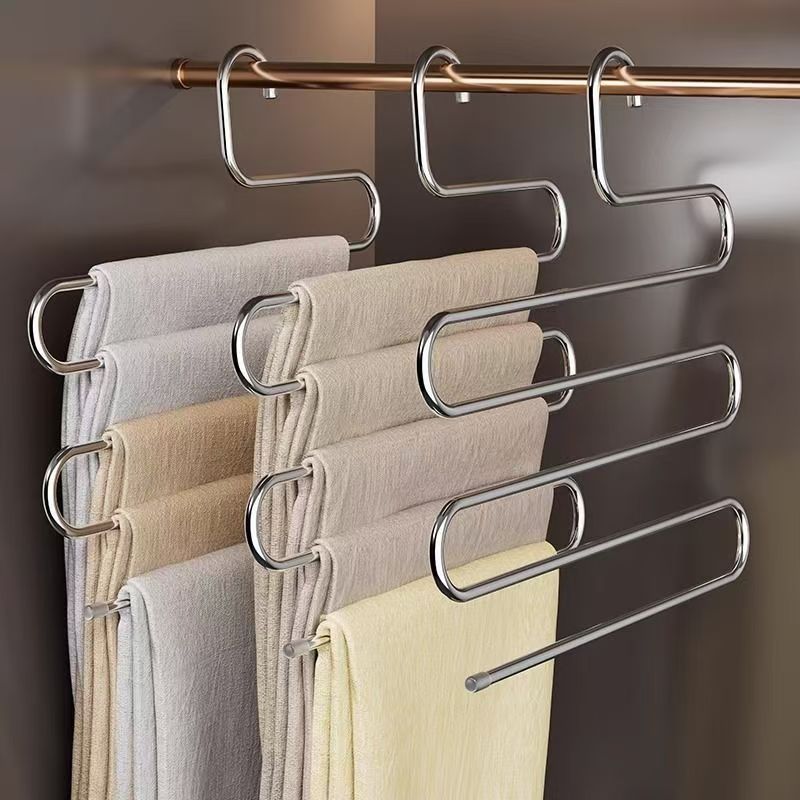 Durable Stainless Steel S-Shaped Pants Organizer – 5-Tier Non-Slip Scratch-Free Rack, Great for Jeans & Long Pants to Create an Organized Closet