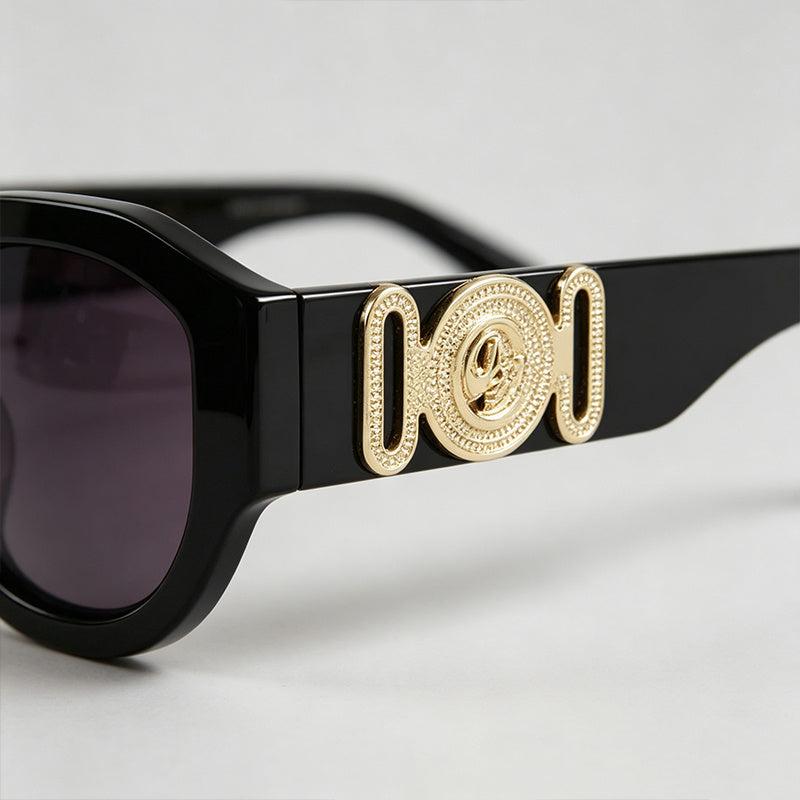 1 Pair Cool Shiny Gold Decor Black Frame Sunglasses for Women, Trendy Fashion Eyewear Accessories, Ideal for Street Photography, Photo Trips and Seaside Vacation Outfits