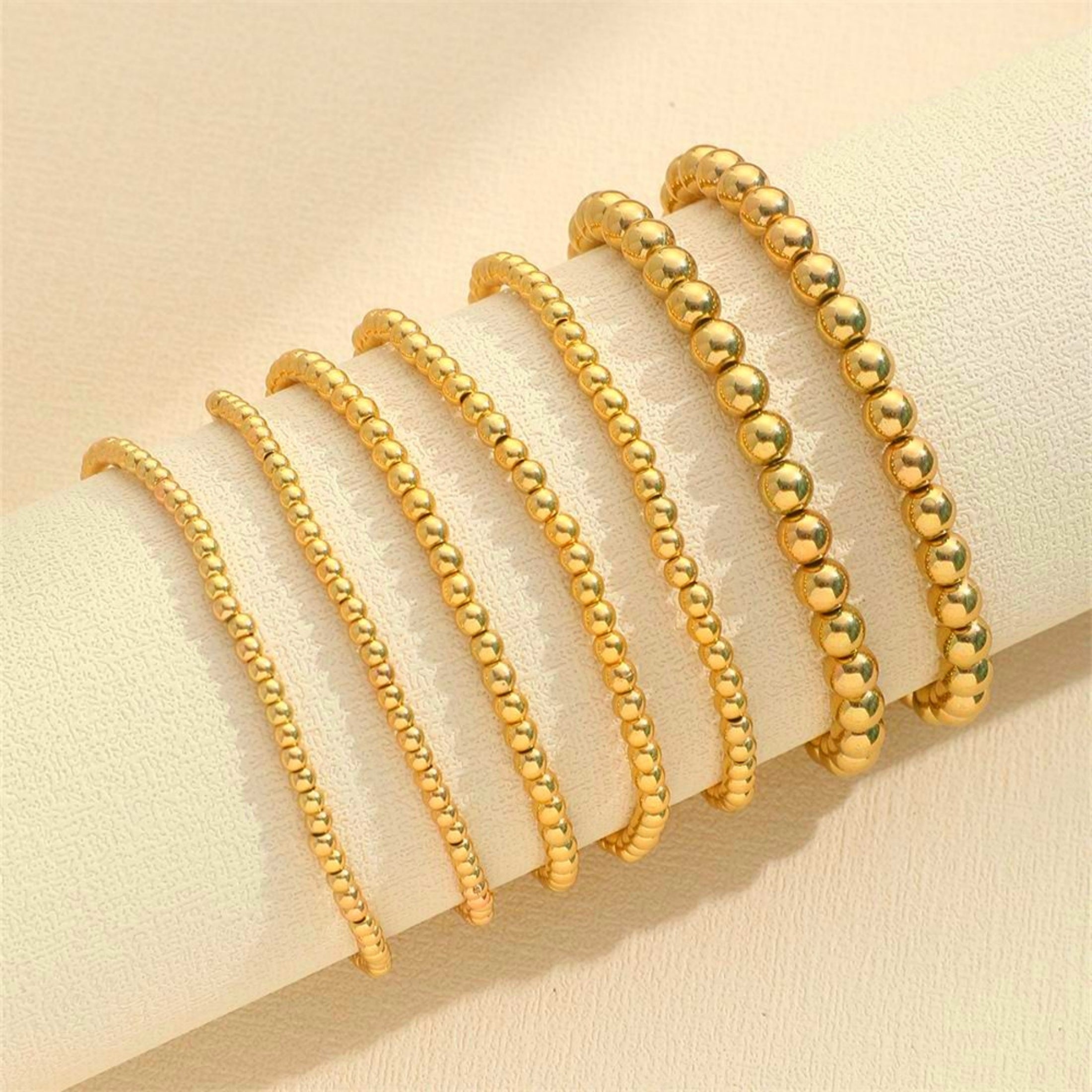 7Pcs Stackable Gold Bead Bracelets Bohemian Beach Multifunctional Beaded Jewelry for Women Daily Vacation Party