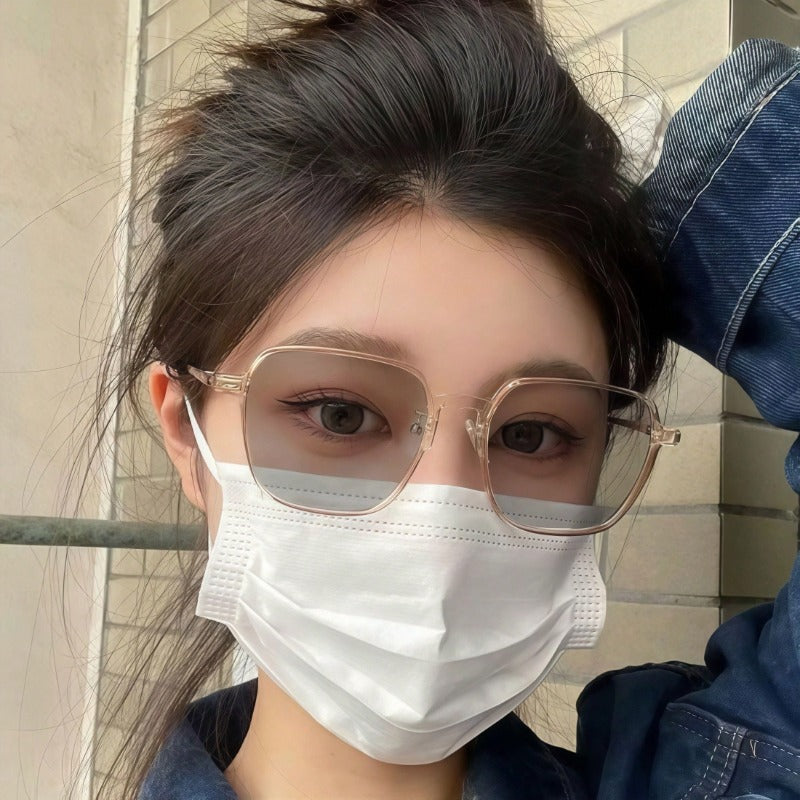 1 Piece Women Geometric Frame Casual Glasses, Transparent Lens Minimalist Eyewear, Bohemian Style for Party Beach Travel & Valentine Gifts