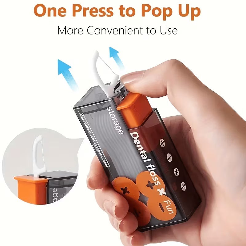 Pop-Up Floss Dispenser, Portable Polypropylene Dental Floss Sticks, Unflavored Original Taste, 10 Disposable Floss Picks, Travel Case with Industrial Design for Oral Cleaning