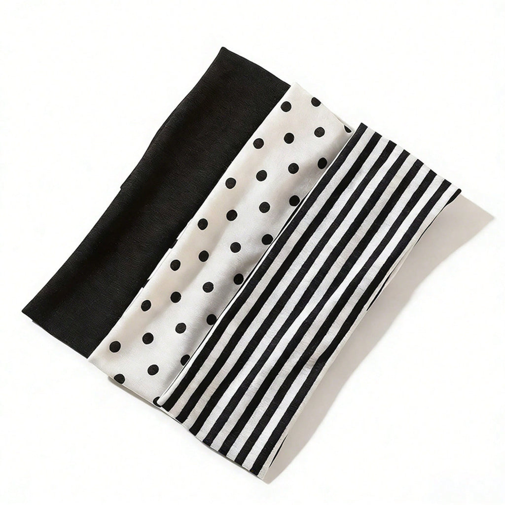 3pcs Stylish Polka Dot Hair Bands, Breathable Sweatproof Head Wraps for Sports Fitness Casual Daily & Seasonal Matching