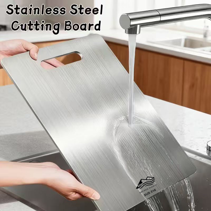 Restaurant & Home-Ready High-End Cutting Board – Double-Sided Stainless Steel, Non-Slip Base, Corrosion-Resistant & Easy to Clean for Camping & Picnics