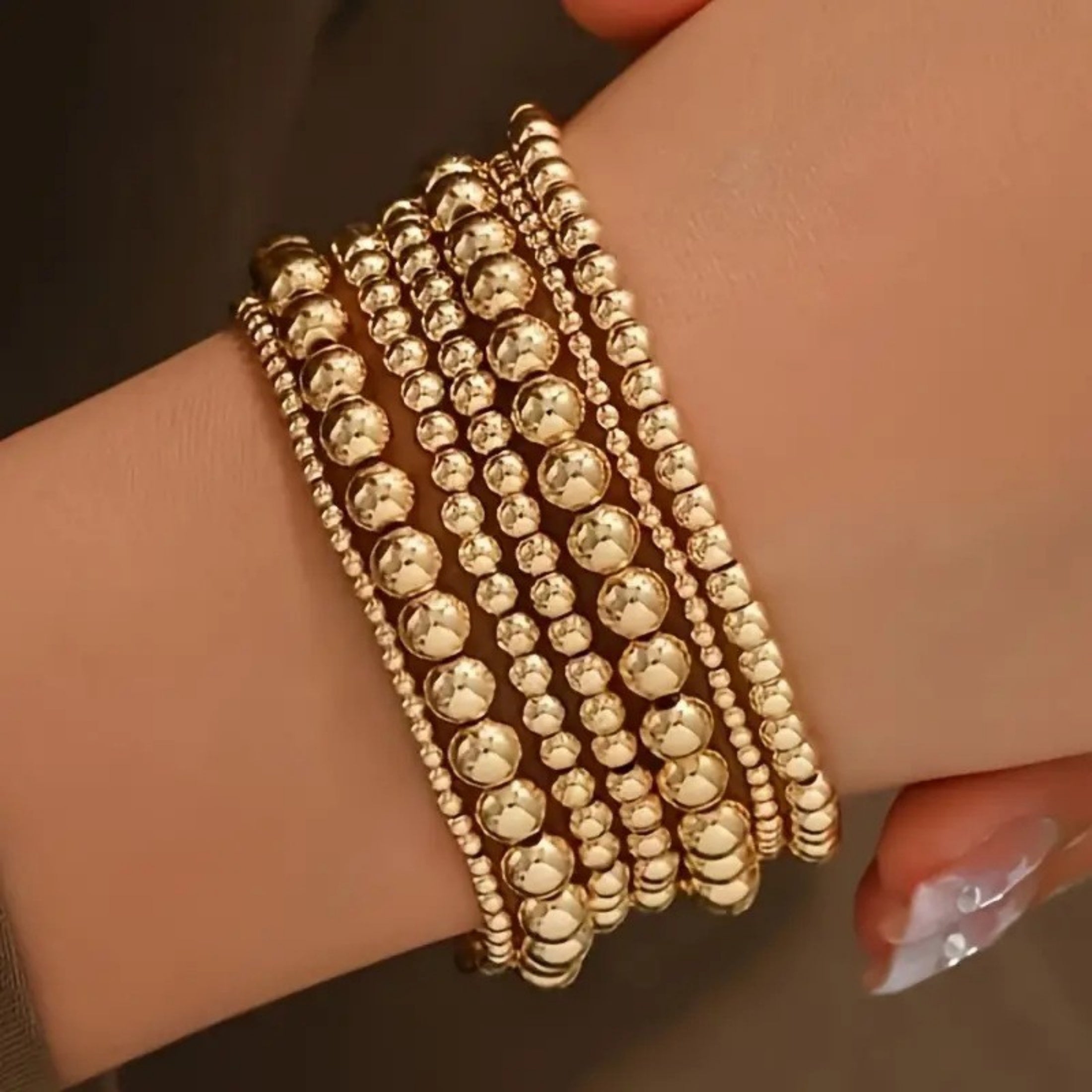 7Pcs Stackable Gold Bead Bracelets Bohemian Beach Multifunctional Beaded Jewelry for Women Daily Vacation Party