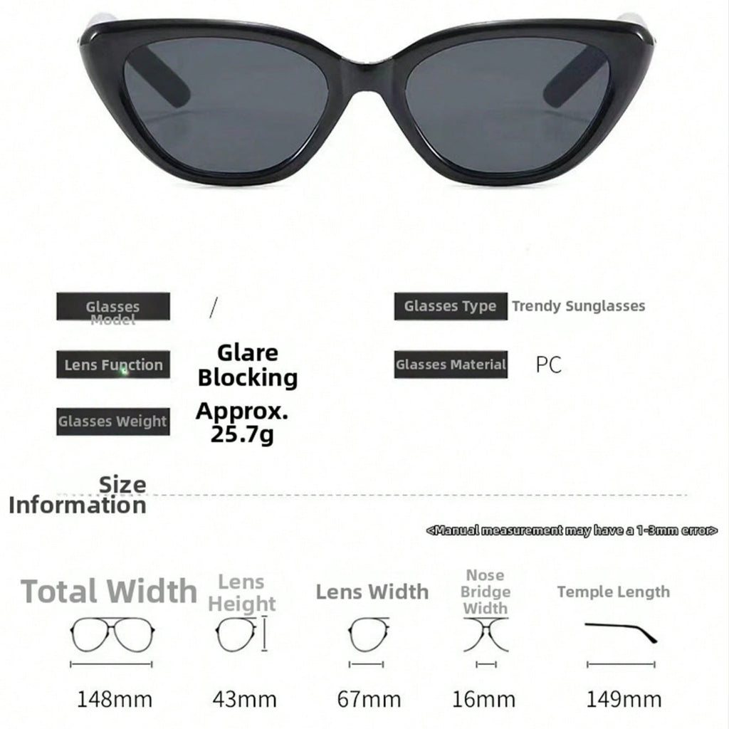 1 Pair Women’s UV Protection Retro Cat Eye Sunglasses – Sleek Black Narrow Frame Adorned with Star Detailing, Perfectly Tailored for Small Face Shapes, Elegant Fashion Shades for Everyday Styling