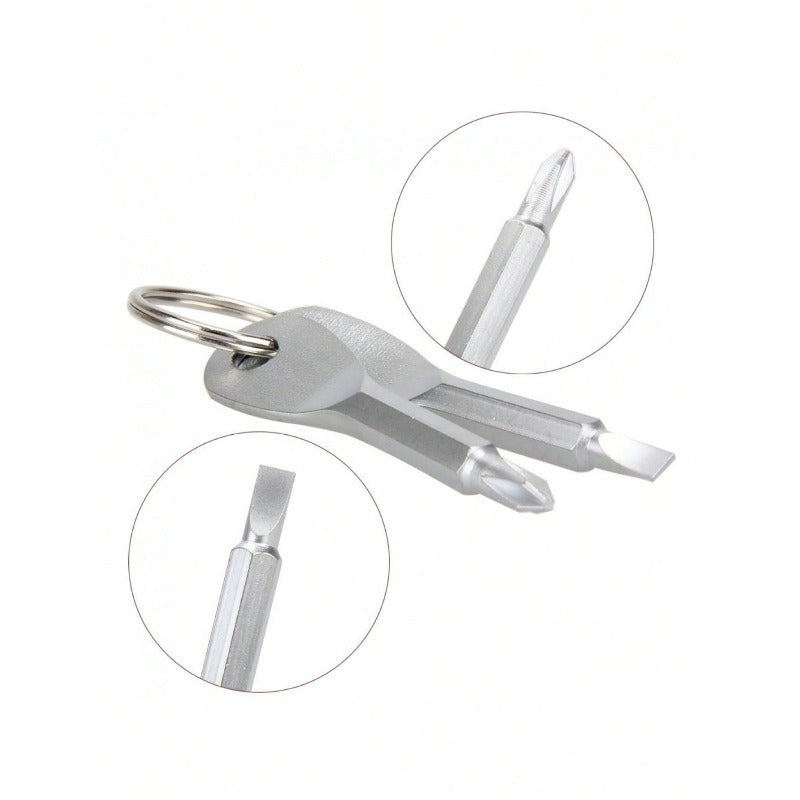 1Pc Mini Screwdriver Keychain, Creative Key Shaped Design with Flathead & Cross Bits, Compact Portable Multi-Use Repair Tool for Men, Ideal for Gadget Maintenance and Outdoor On-The-Go Fixes