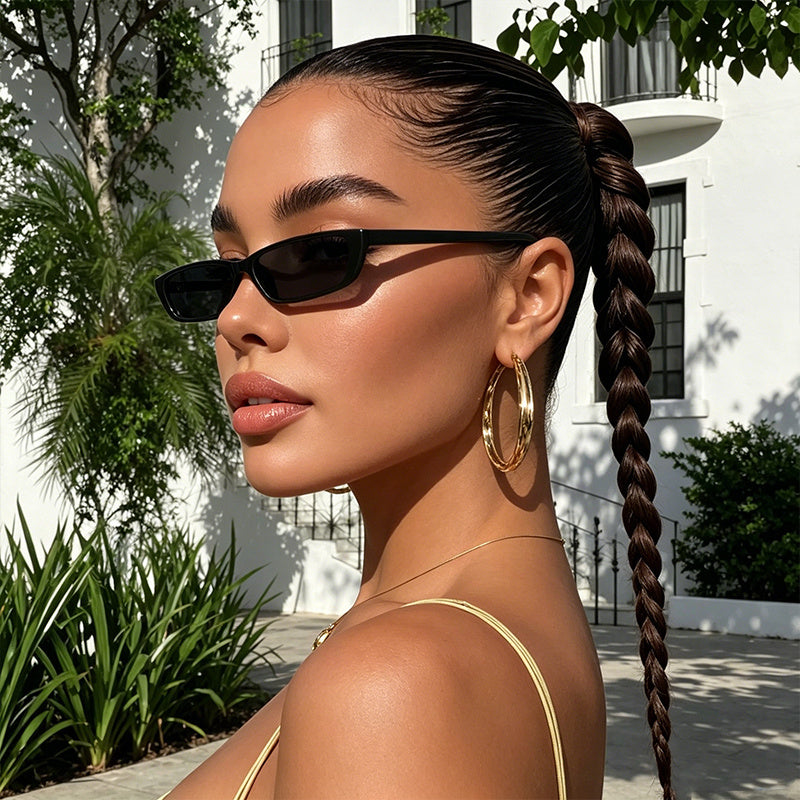 Face Slimming Y2K Small Black Frame Sunglasses 1 Pair, Low-key Exquisite Artistic Streetwear Eyewear, Fashion Sun Glasses Ideal for Photography and Daily Outfit Matching