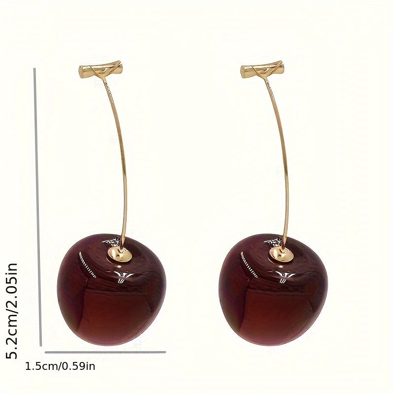 1 Pair Stylish Faux Cherry Fruit Themed Earrings, Bold Exaggerated Trendy Ear Jewelry, Whimsical Fashion Ornaments for Women, Versatile Decor for Weekend Trips, Holiday Celebrations & Themed Parties