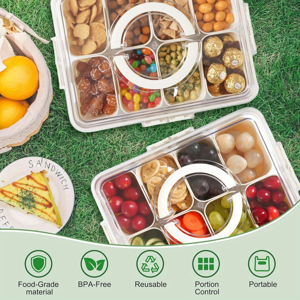8-Compartment Transparent Food Storage Container, Airtight Sealable Fridge Organizer Lunch Box, Multipurpose Storage Bin for Kitchen Countertop and Pantry Organization