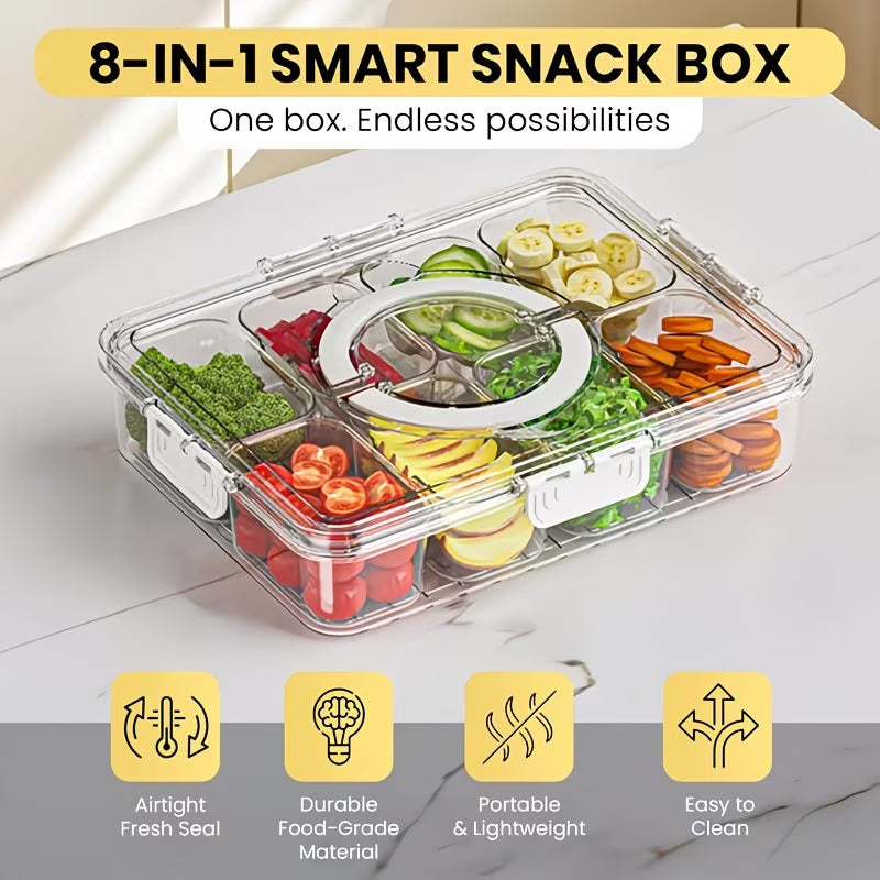 8-Compartment Transparent Food Storage Container, Airtight Sealable Fridge Organizer Lunch Box, Multipurpose Storage Bin for Kitchen Countertop and Pantry Organization