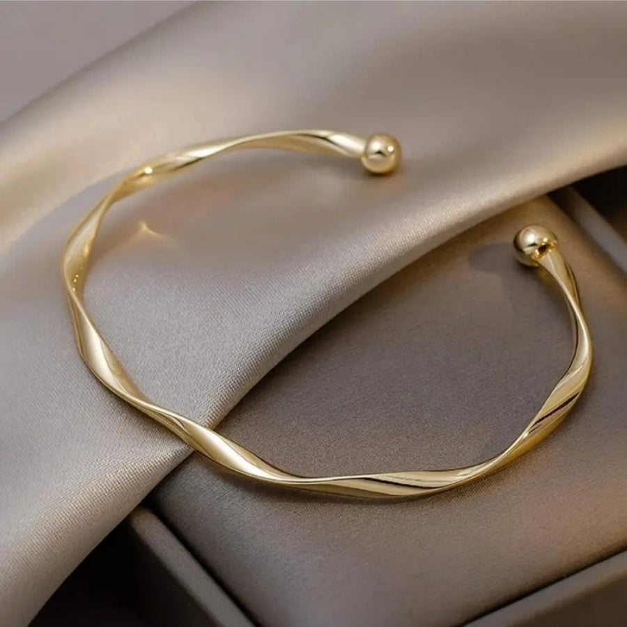 Gold-Plated Open Cuff Bangle with Interwoven Wave Pattern, Durable Stylish Women’s Bracelet, Premium Elegant Jewelry Gift for Girlfriend, Wife, Anniversary, Wedding and Family Occasions