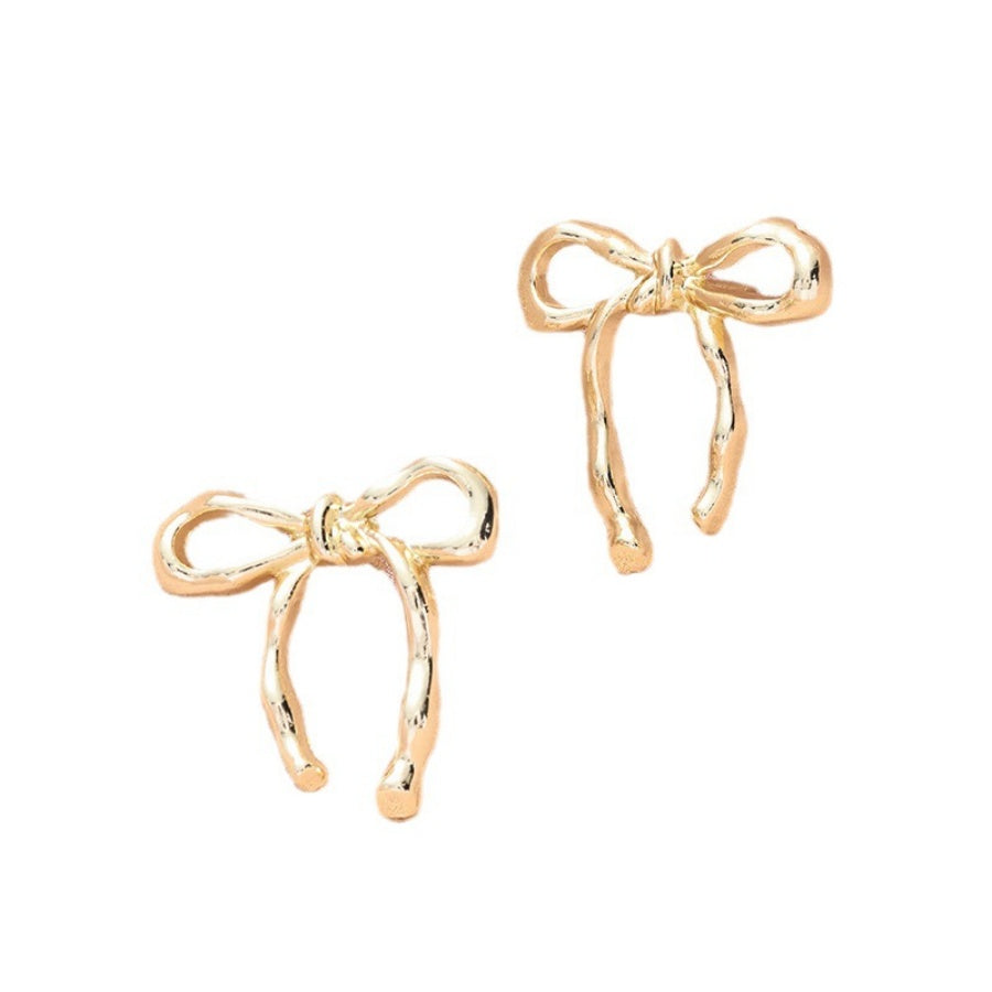 1 Pair Elegant Gold Bow Stud Hoop Earrings, Smooth Curved Interlocking Bow Design with Secure Ear Backs, Lightweight Hypoallergenic Women Jewelry, Versatile for Daily Wear & Party All Seasons