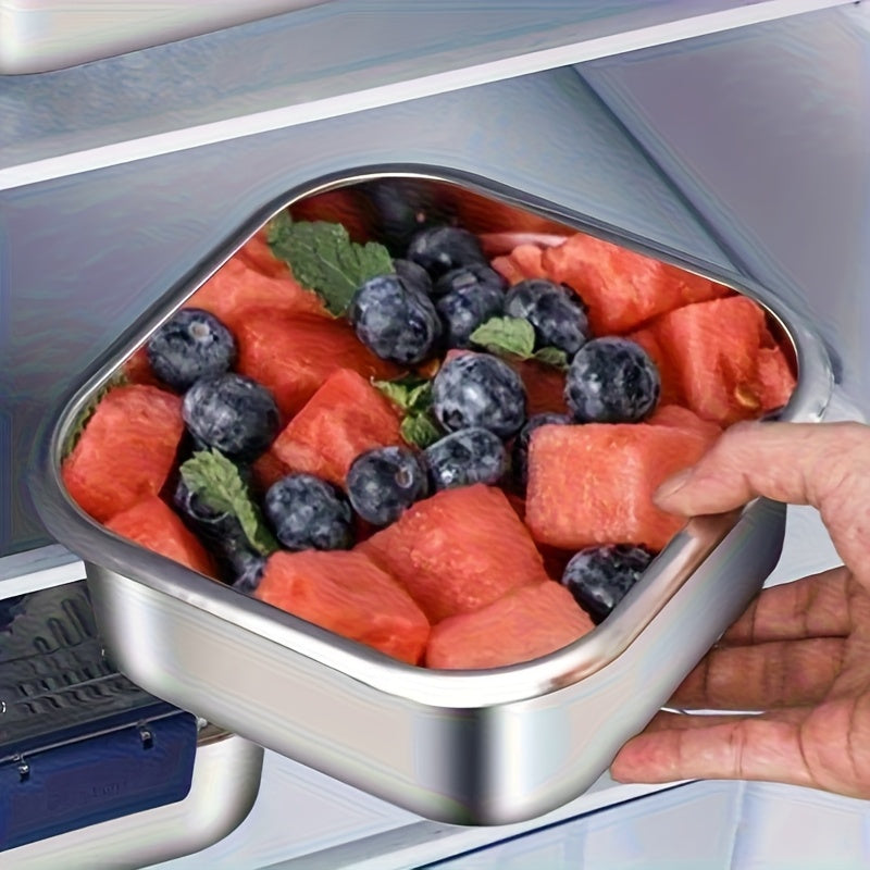 4-Piece Stainless Steel Food Storage Containers with Blue Handles, Leak-Proof and Airtight, Reusable Lunch Containers, Dishwasher Oven Freezer Microwave Safe, Perfect for Kitchen