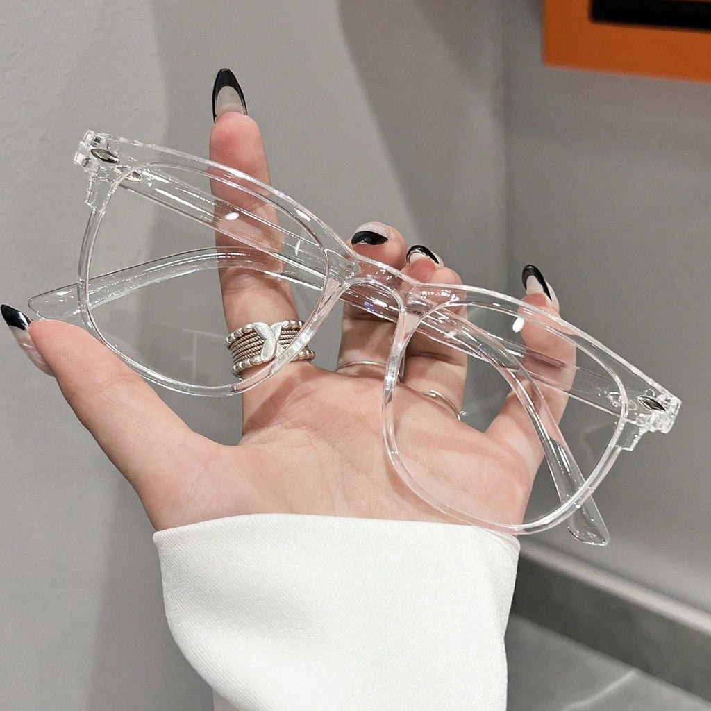 1 Pair Women’s Stylish Geometric White Frame Neutral Glasses – Classic Minimalist Design with Transparent Lenses, Ideal for Daily Reading, Gaming, TV Viewing & Versatile Fashion Accessory