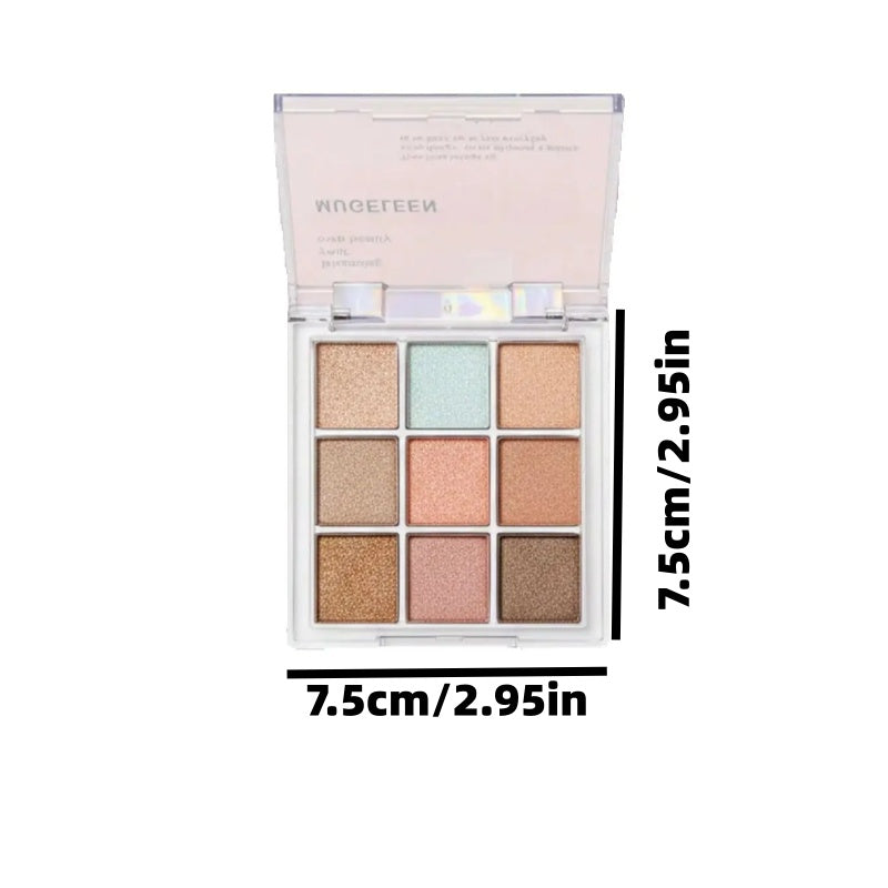 9-Color Shimmery Glitter Eyeshadow Palette, Smooth Highly Blendable Pigmented Eye Powder, All Day Long Lasting Sparkly Eye Makeup, Multi Tone Cosmetic for Daily Dating Wedding & Party Festival Glam Looks