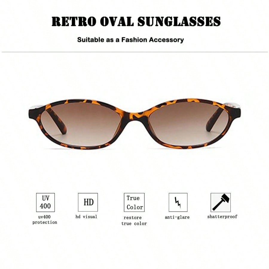 Women Classic Contrast Retro Oval Small Frame Eyewear, New Fashion Practical Eye Protection Glasses, Trendy Accessories for Street Photography, Beach Vacation and Daily Matching