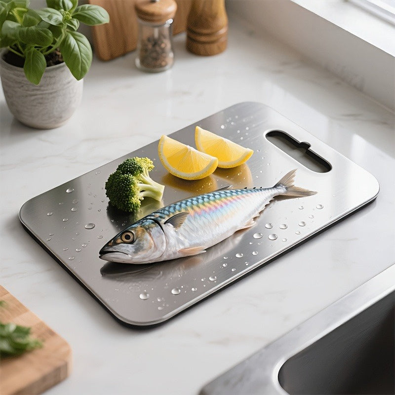 Non-Slip Base Double-Sided Stainless Steel Cutting Board – Heavy-Duty Food-Grade Material, Dishwasher Safe & Sanitary, Perfect for Slicing Meat, Vegetables & Cheese in Home & Professional Kitchens