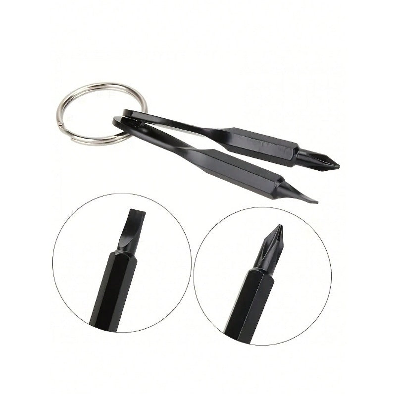 1Pc Mini Screwdriver Keychain, Creative Key Shaped Design with Flathead & Cross Bits, Compact Portable Multi-Use Repair Tool for Men, Ideal for Gadget Maintenance and Outdoor On-The-Go Fixes