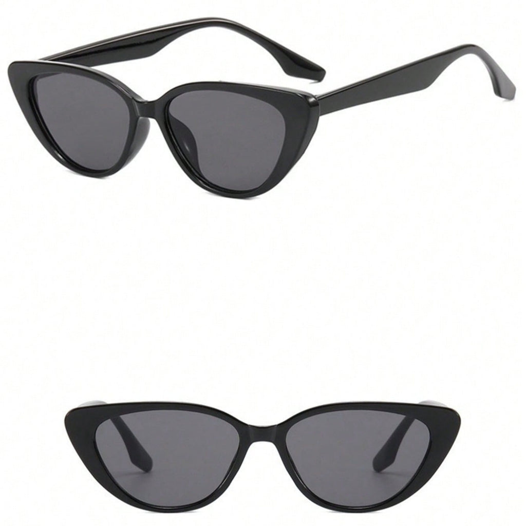 1 Pair Women’s Narrow Frame Retro Black Cat Eye Sunglasses – UV Protection with Unique Black Gradient Lenses, Plastic Frame & Face-Slimming Design, Elegant Versatile Fashion Eyewear
