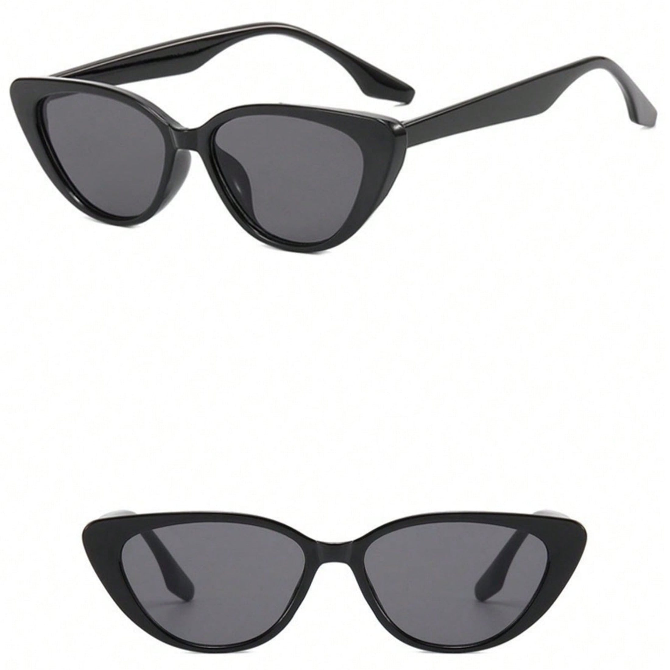 1 Pair Women’s Narrow Frame Retro Black Cat Eye Sunglasses – UV Protection with Unique Black Gradient Lenses, Plastic Frame & Face-Slimming Design, Elegant Versatile Fashion Eyewear
