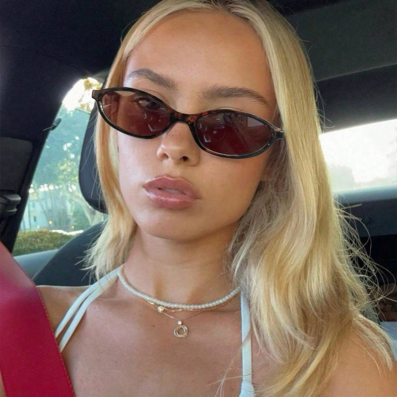 Women Classic Contrast Retro Oval Small Frame Eyewear, New Fashion Practical Eye Protection Glasses, Trendy Accessories for Street Photography, Beach Vacation and Daily Matching