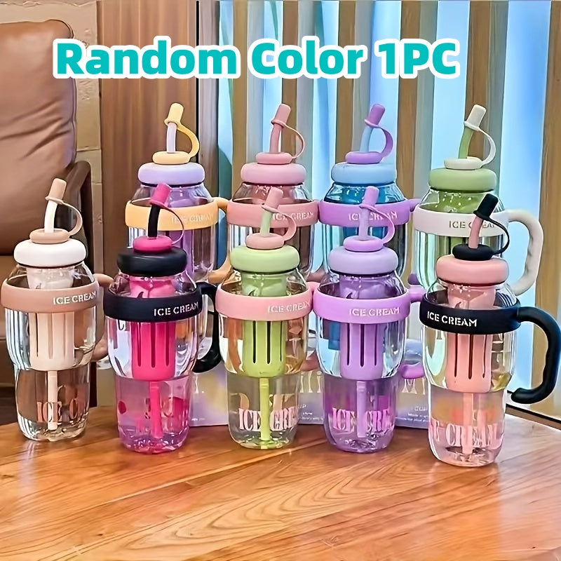 1pc Large Capacity Multifunctional Plastic Water Bottle with Built-In Handle & Flip Straw, Leakproof Hydration Drinking Cup for Gym Workout Camping Driving Travel & Daily Outdoor Activities, Durable Portable Drink Container Assorted Random Color