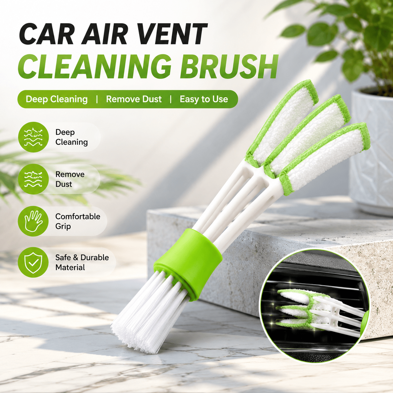 1PC Mini Microfiber Detailing Duster Brush in Green, Ultra Soft Fine Bristles Reusable Washable Auto Cleaning Tool, Ideal for Car AC Vents, Dashboard Crevices & Vehicle Interior Slot Dust Removal