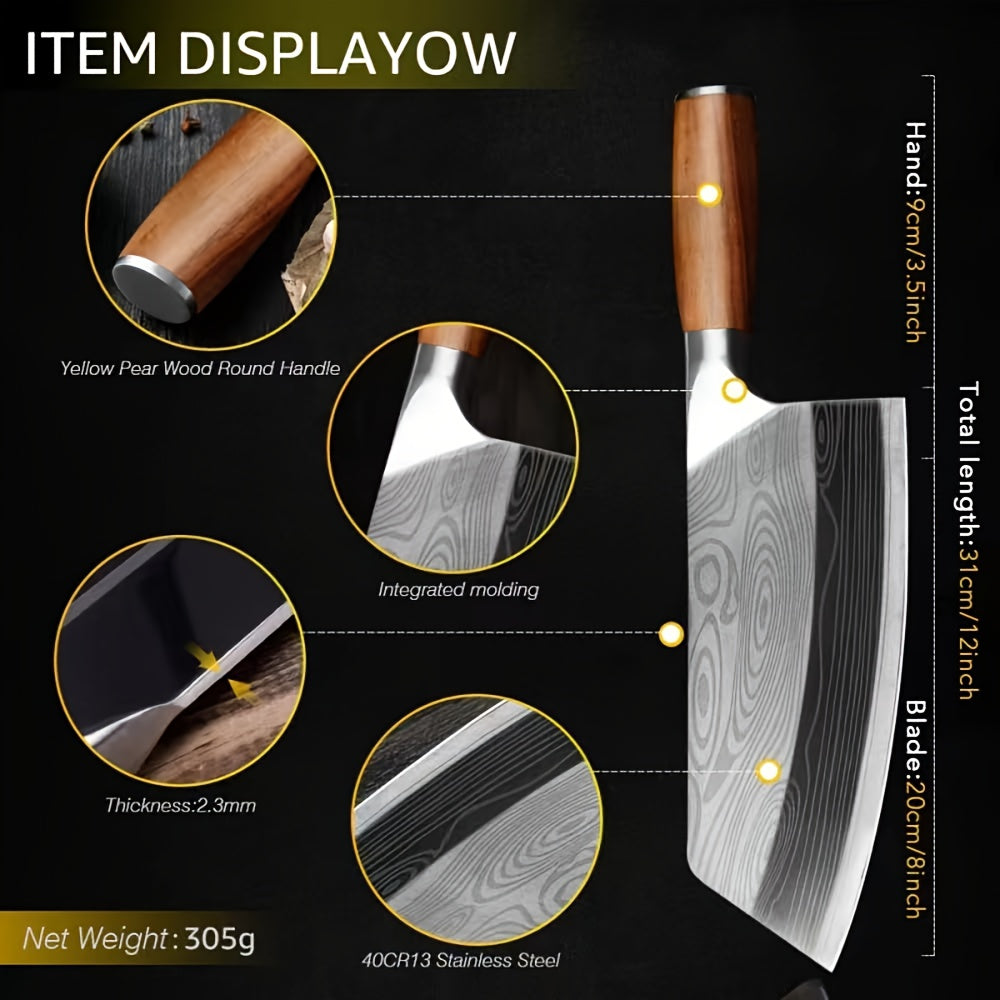 7 Inch Multi-Function Damascus Pattern Chef Knife, Ultra Sharp Slicing Cleaver Made of German 304 Stainless Steel, Sturdy Durable Cooking Tool for Home Kitchen and Restaurant Use