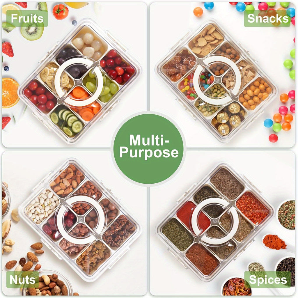 8-Compartment Transparent Food Storage Container, Airtight Sealable Fridge Organizer Lunch Box, Multipurpose Storage Bin for Kitchen Countertop and Pantry Organization