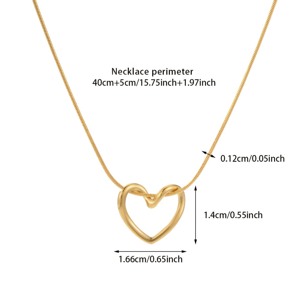 1Pc Minimalist Elegant Open Heart Necklace, Gold Tone Hollow Heart Outline Pendant with Adjustable Chain Fits Various Necklines, Lightweight All-Day Wear Jewelry for Casual, Date & Office Outfits, Sweet Gift for Teens, Young Women and Lovers