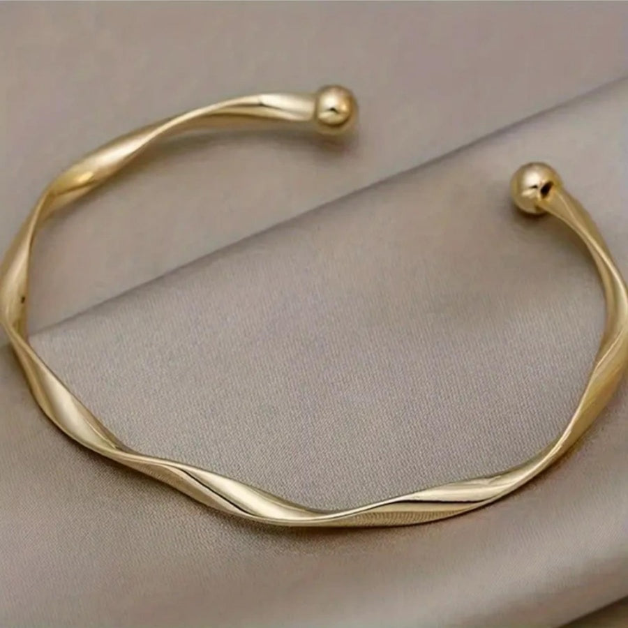 Gold-Plated Open Cuff Bangle with Interwoven Wave Pattern, Durable Stylish Women’s Bracelet, Premium Elegant Jewelry Gift for Girlfriend, Wife, Anniversary, Wedding and Family Occasions