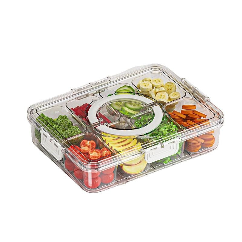 8-Compartment Transparent Food Storage Container, Airtight Sealable Fridge Organizer Lunch Box, Multipurpose Storage Bin for Kitchen Countertop and Pantry Organization