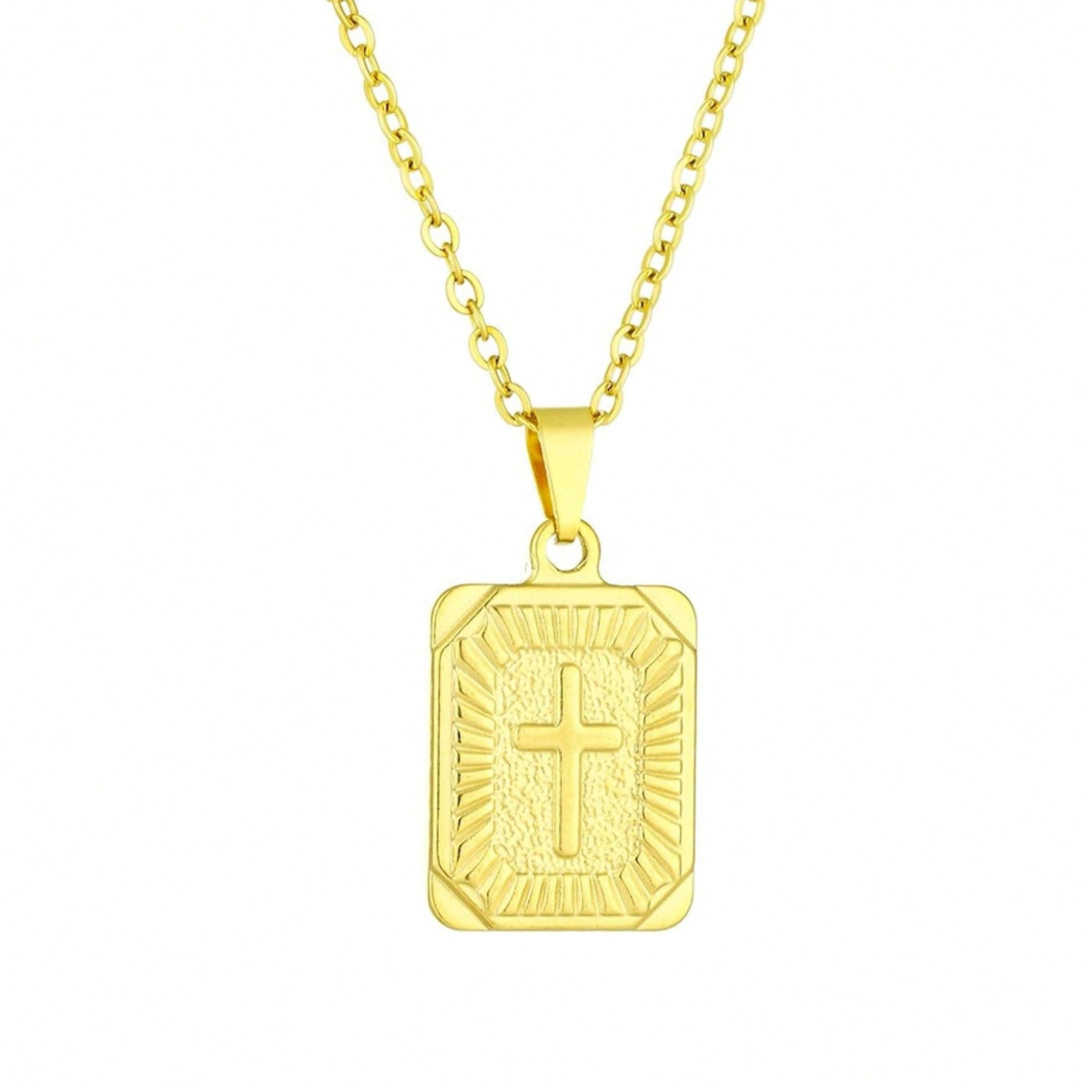 1PC Stainless Steel Gold Cross Necklace, Minimalist Fashion Unisex Pendant, Perfect for Outdoor Travel and Gifting