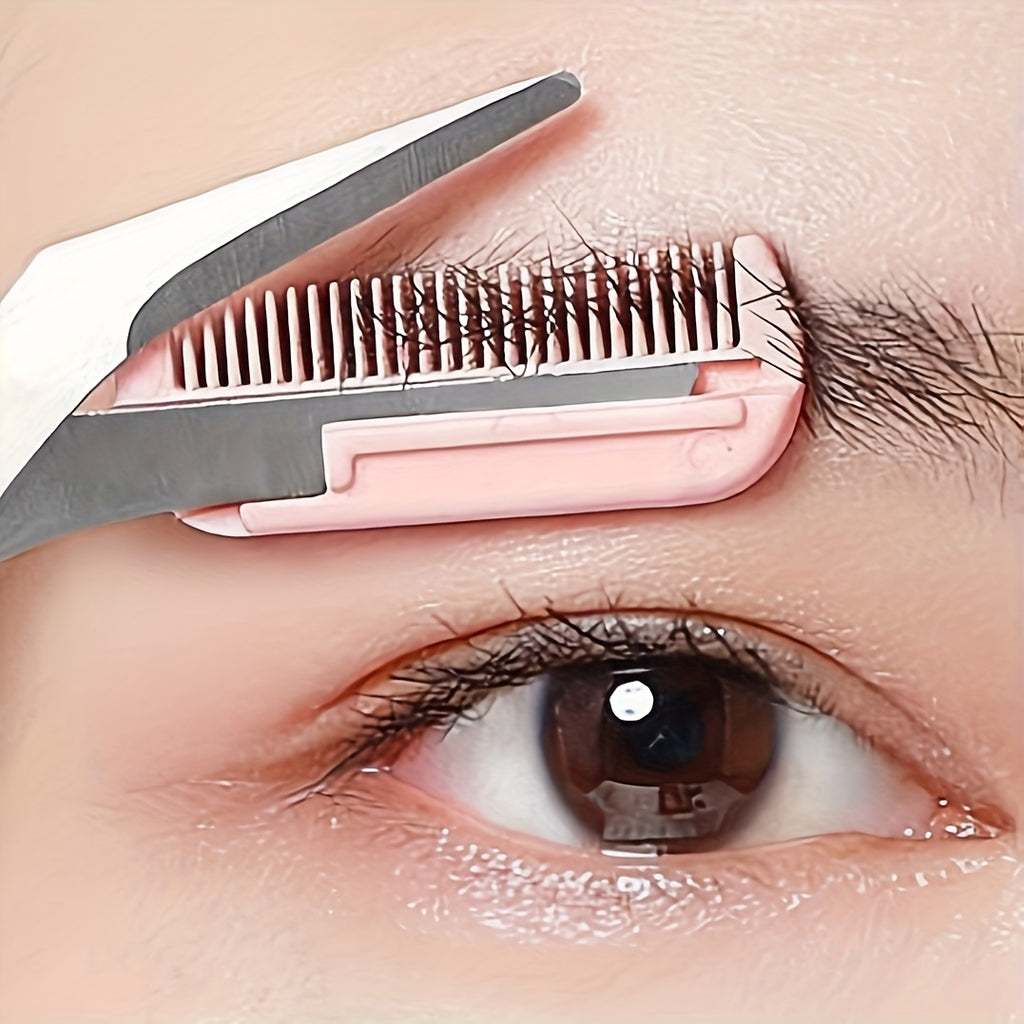 1 Piece Eyebrow Scissors with Built-in Comb, Professional Precision Eyebrow Trimming Shears with Safety Protective Cover, Sharp Blades & Comfort Grip Handle, Portable Manual Beauty Tool for Home & Travel, Perfect Beauty Gift