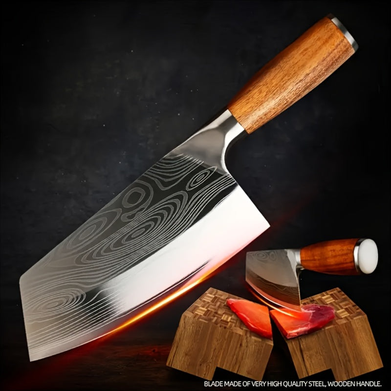 7 Inch Multi-Function Damascus Pattern Chef Knife, Ultra Sharp Slicing Cleaver Made of German 304 Stainless Steel, Sturdy Durable Cooking Tool for Home Kitchen and Restaurant Use