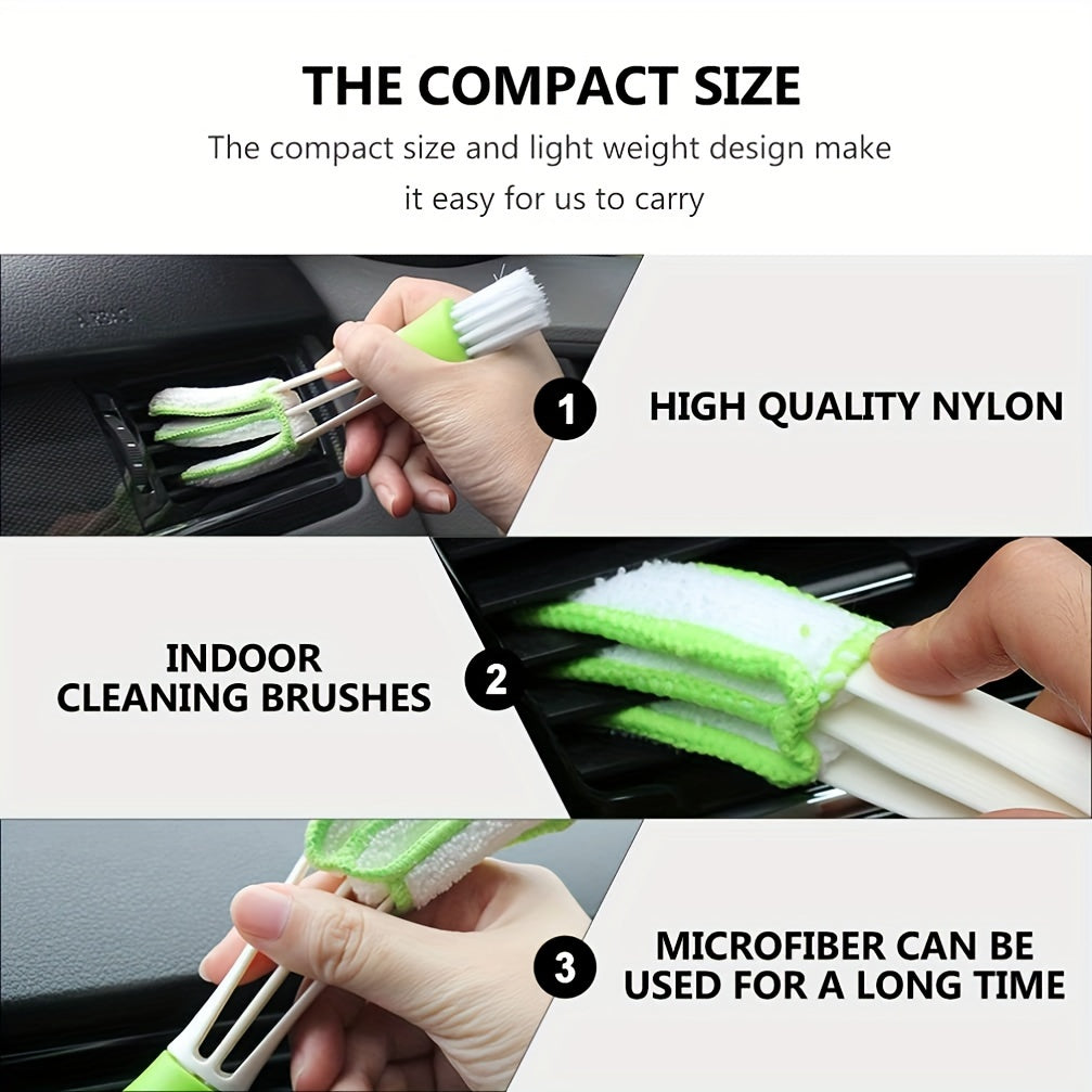 1PC Mini Microfiber Detailing Duster Brush in Green, Ultra Soft Fine Bristles Reusable Washable Auto Cleaning Tool, Ideal for Car AC Vents, Dashboard Crevices & Vehicle Interior Slot Dust Removal