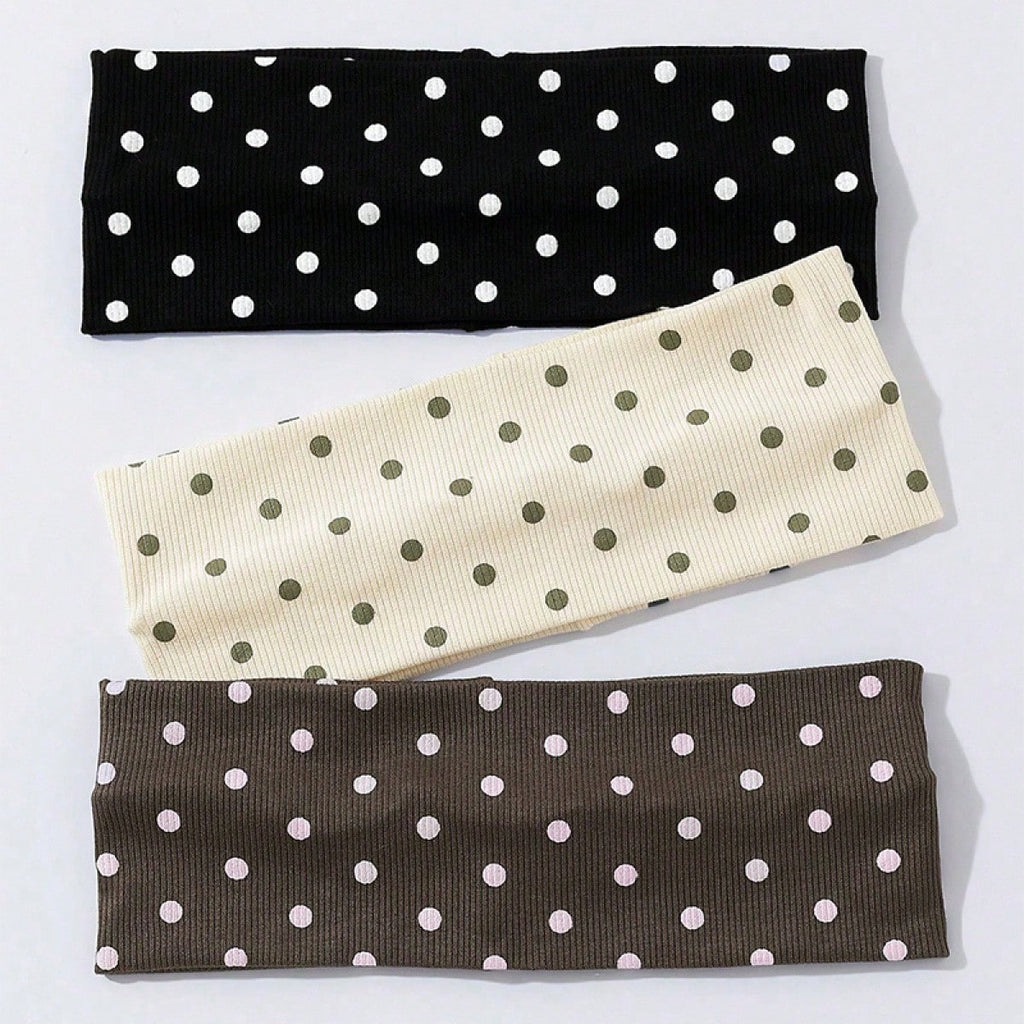 3pcs Women Polka Dot Hair Scarf Headbands, Flexible Anti-slip Hair Bands Ideal for Daily Wear & Seasonal Travel