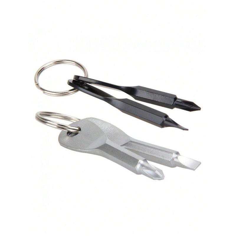 1Pc Mini Screwdriver Keychain, Creative Key Shaped Design with Flathead & Cross Bits, Compact Portable Multi-Use Repair Tool for Men, Ideal for Gadget Maintenance and Outdoor On-The-Go Fixes