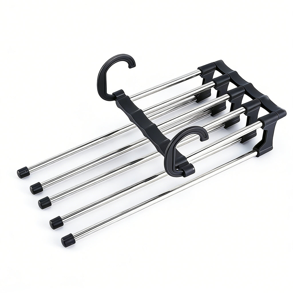 1 Pack 5 Layer Pants Hanger, Space Saving Stainless Steel Clothing Hanger, Non Slip for Jeans Trousers Leggings