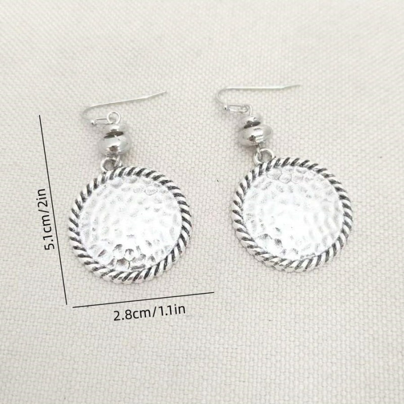Dainty Floral Round Earrings for Women, Minimalist Hammered Pendant Earrings, Retro Vintage Daily Wear Ear Jewelry, Ideal Gift for Ladies