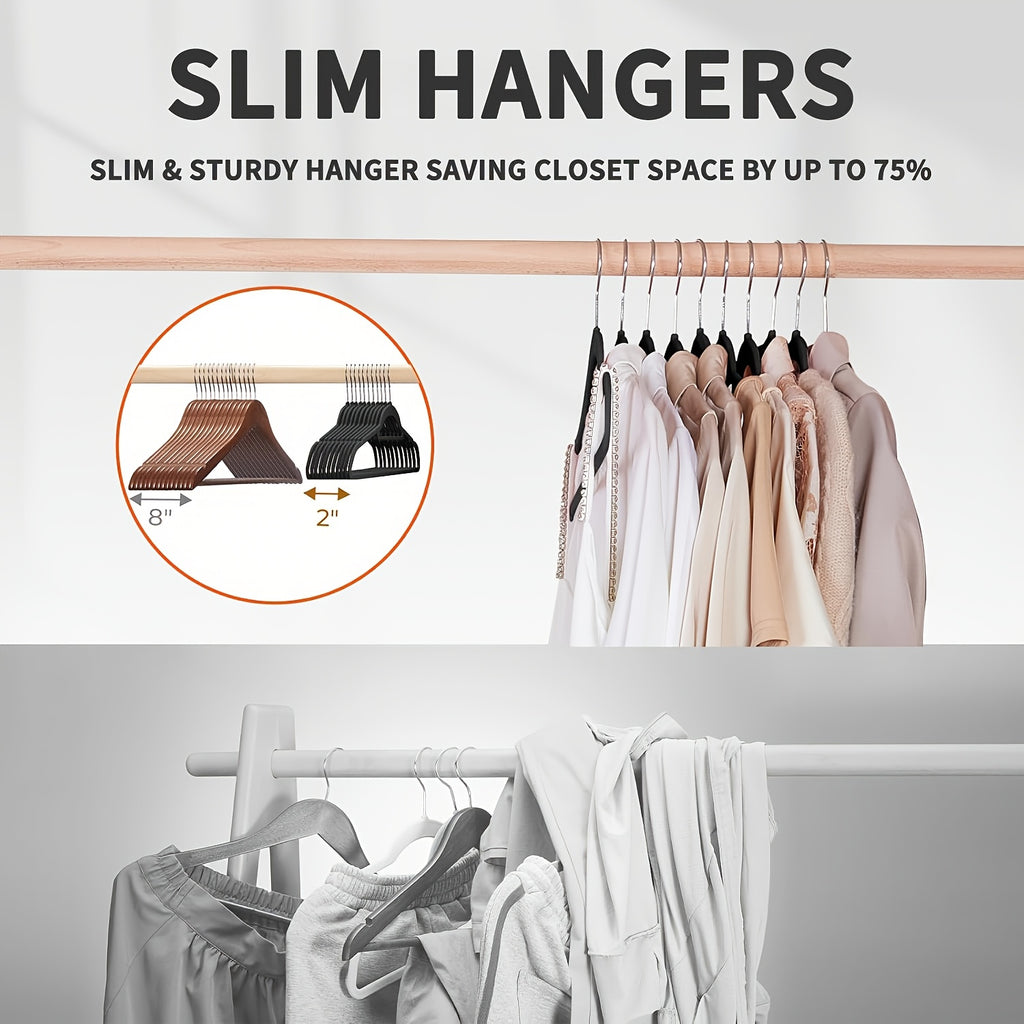 10 Pack Thickened Non-Slip Velvet Hangers with Tie Clip for Closet Storage - Ultra Thin Suit Hangers with 360° Rotating Hook, Velvet Hangers for Coats, Suits and Delicate Garments