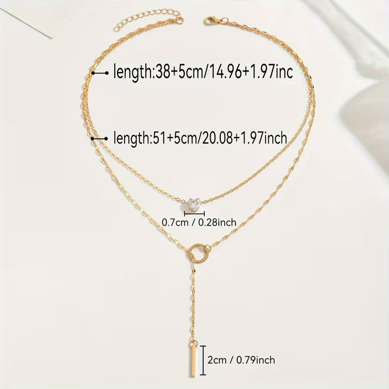 Gold-Hued Elegant Minimalist Layered Crystal Pendant Necklace – Sparkling Rhinestone Accents & Exquisite Fine Workmanship, Versatile Jewelry Perfect for Everyday Wear & Party Gatherings, Chic Summer Gift for Women