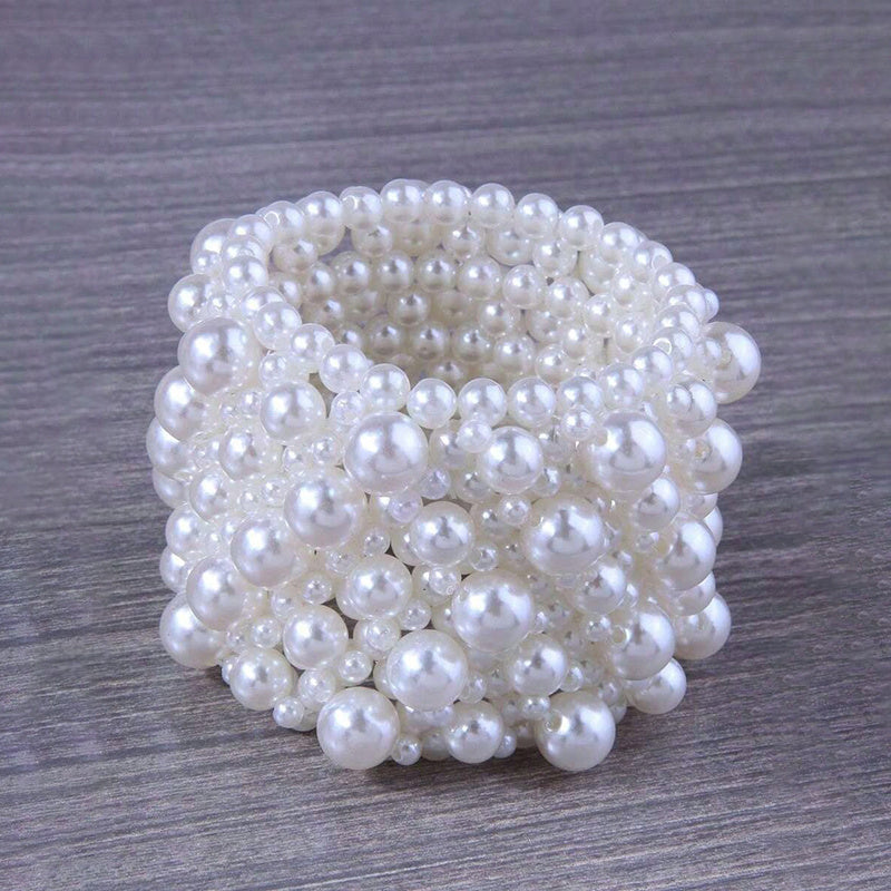 Women Minimalist Braided Extra Wide Bracelet, Stylish Wrist Accessory with Pearl Decoration, Fashion Jewelry for Daily Wear